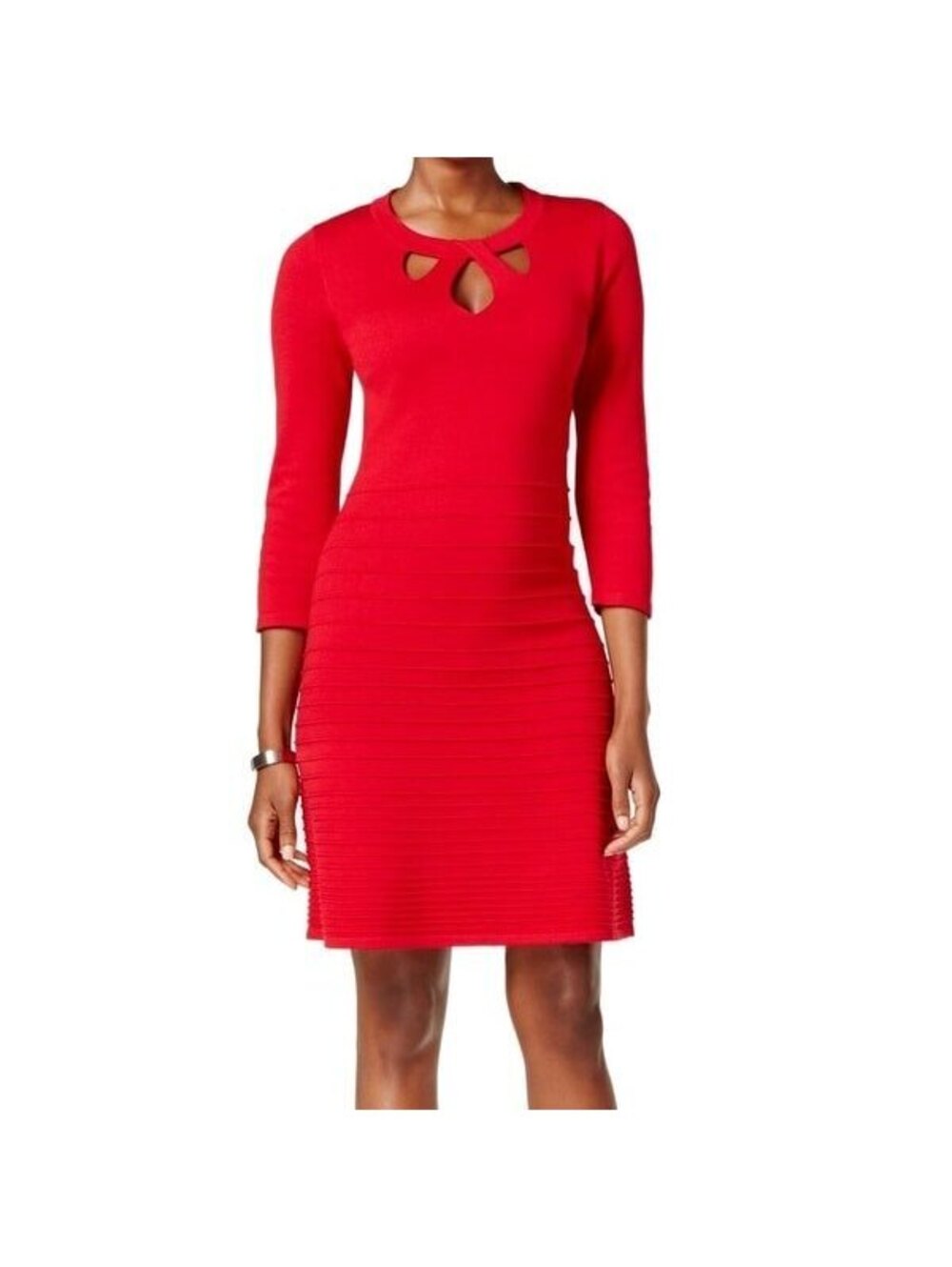 Nine West Red Knit Sweater Dress Cutout Neckline 3/4 Sleeve | Size medium